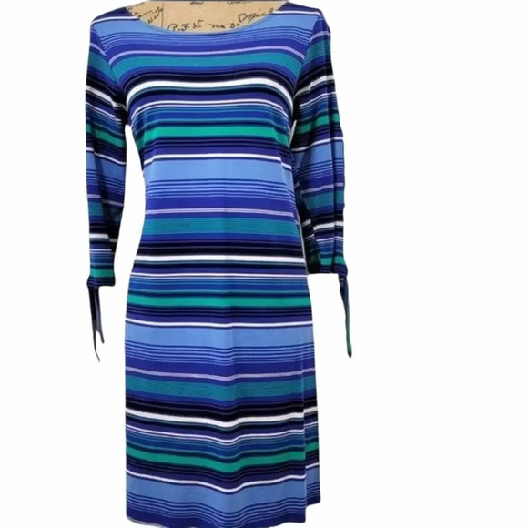 CUPIO Women's Nautical Cold Shoulder Striped Shirt Dress Blue Size Large - Picture 1 of 15